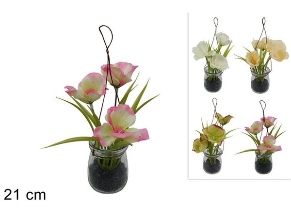 Vaso decorativo in vetro con fiore artificiale da 21 cm