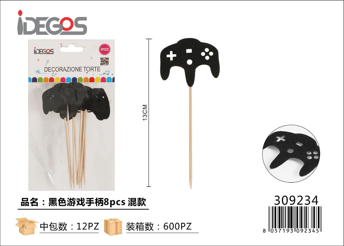 Decorazioni per torta a controller nero, 8 pezzi