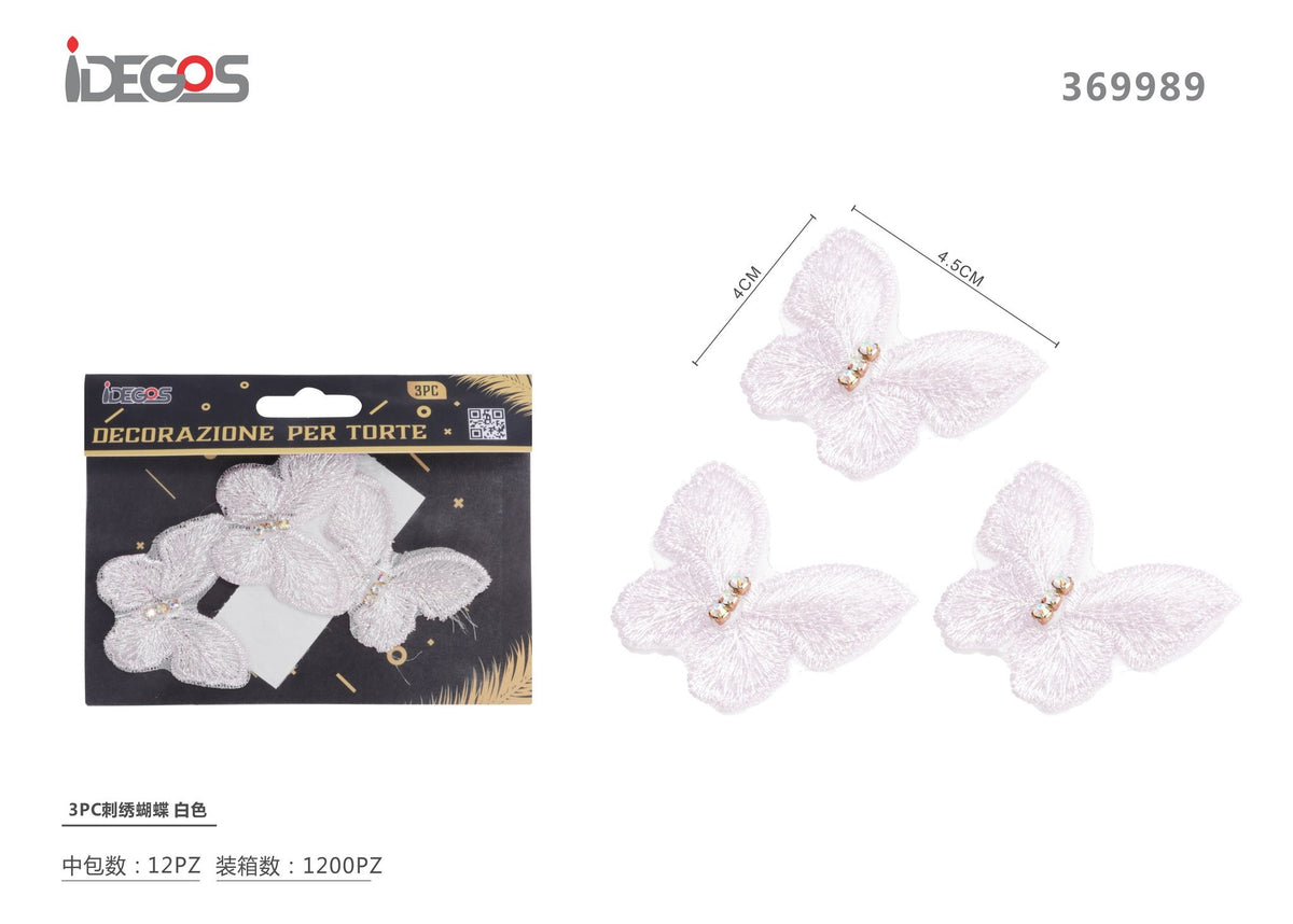 Farfalle ricamate decorative con adesivo, 3 pezzi