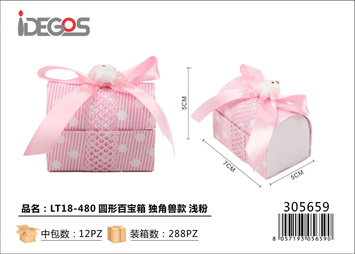 Scatolina a bauletto rotondo con unicorno, rosa, LT18-480
