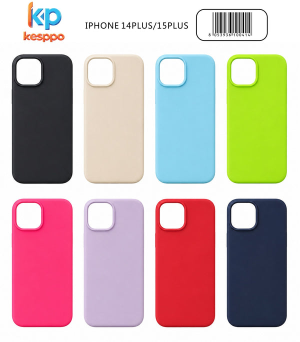 Custodia per iPhone 15 Plus / 14 Plus – a tinta unita, in silicone, con apertura ampia