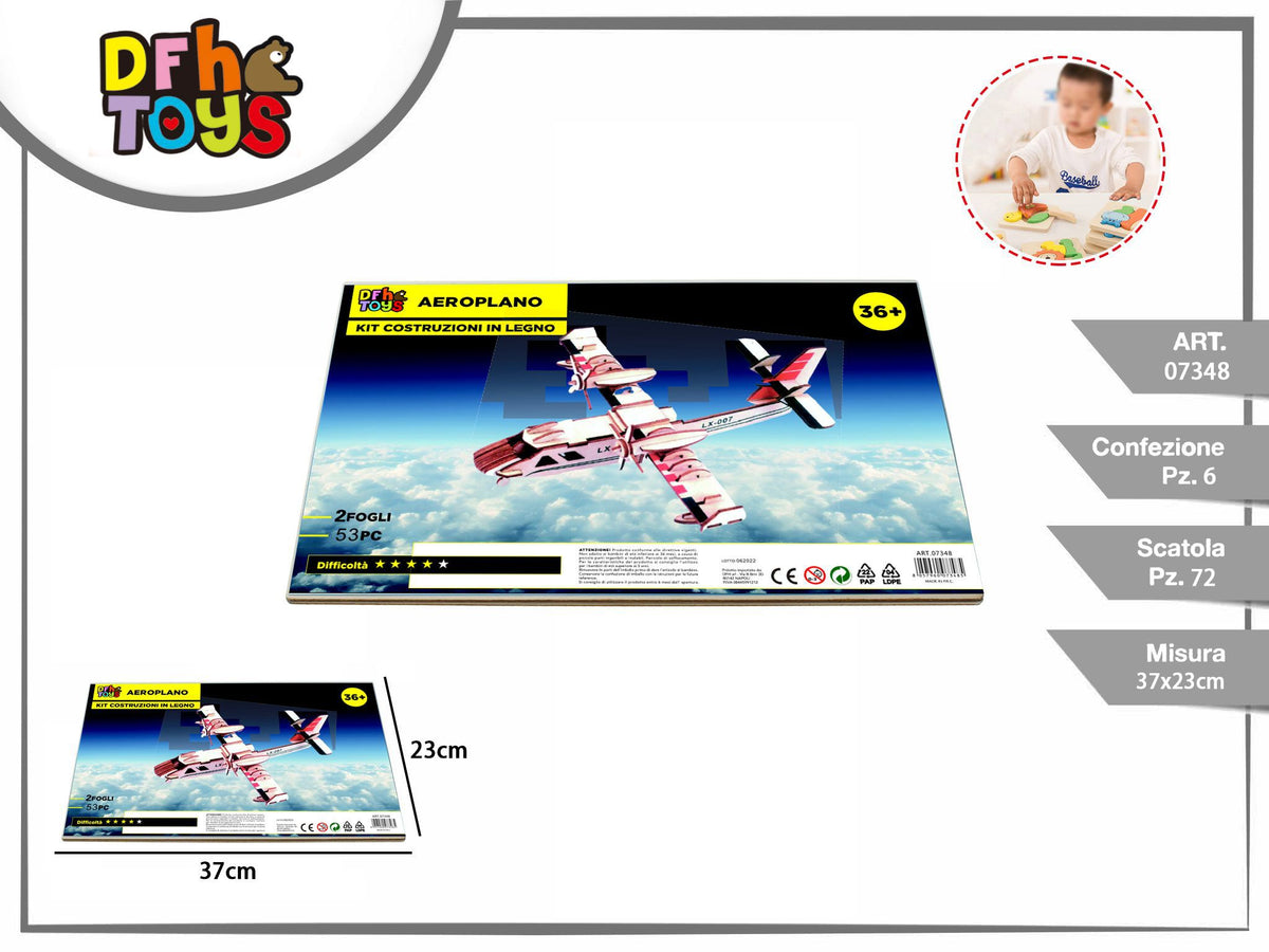 Puzzle 3D in legno aeroplano da 53 pezzi