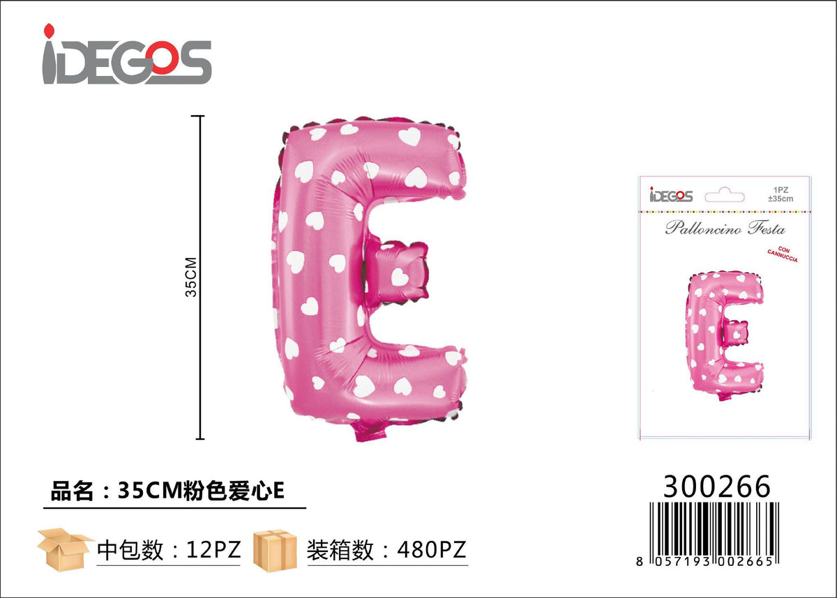 Palloncino Lettere 35cm Puntini Cuore Rosa E