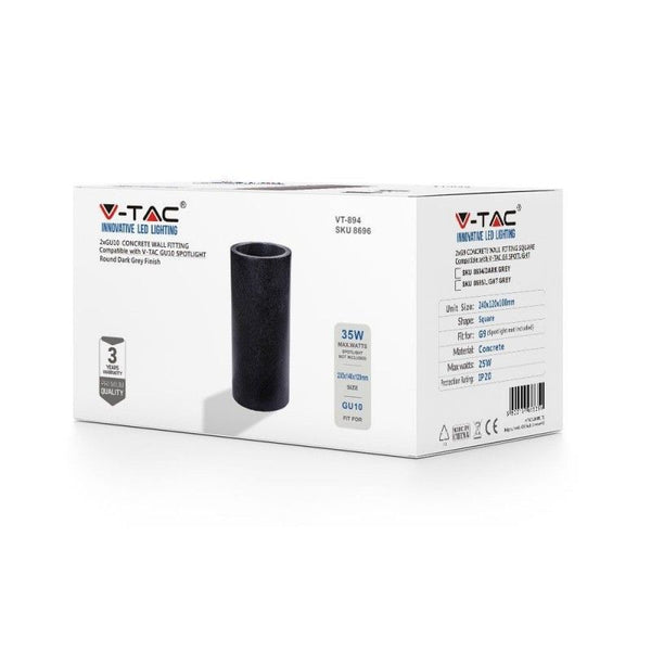 Applique V-TAC cilindrica in cemento grigio scuro con attacchi GU10