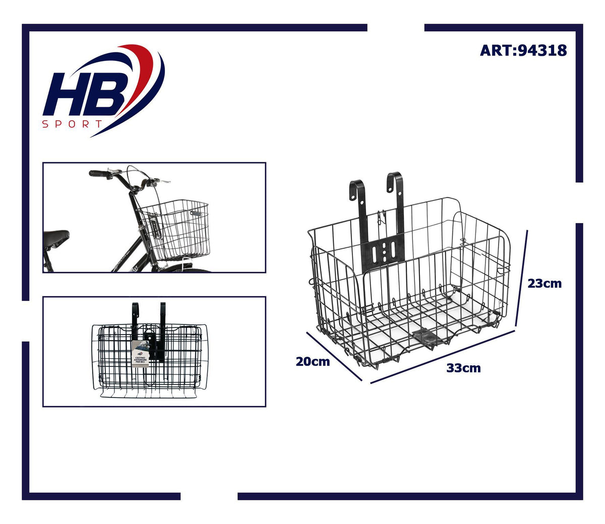 Cestino anteriore pieghevole per bicicletta 33 × 20 × 23 cm