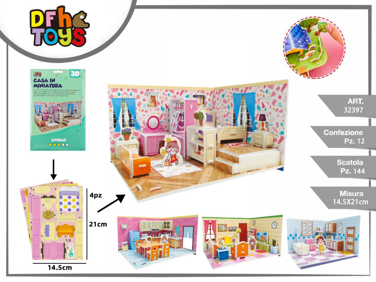 Puzzle 3D casa in miniatura, ambienti assortiti
