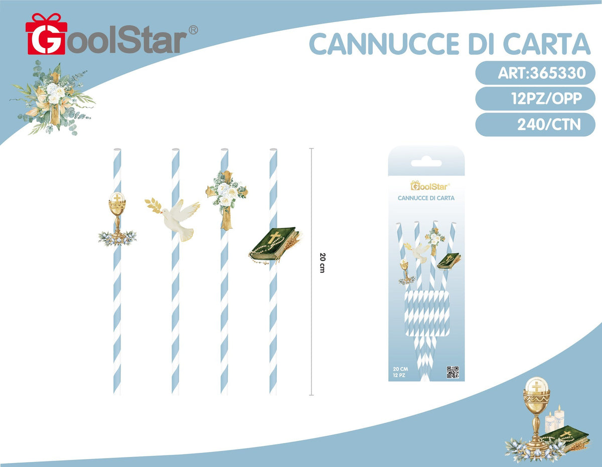 Cannucce di carta prima comunione celeste