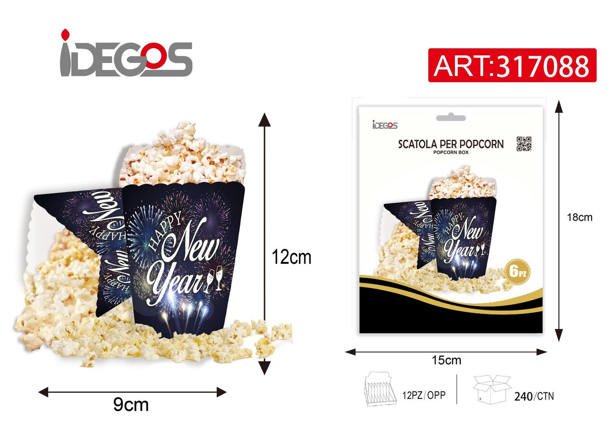 Scatole popcorn di Capodanno - 6 pezzi