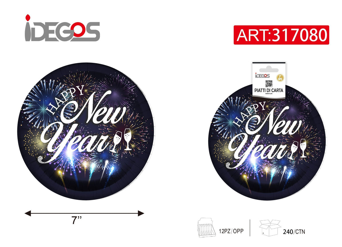 Piatti Di Carta Rotondo New Year 7p 6pz