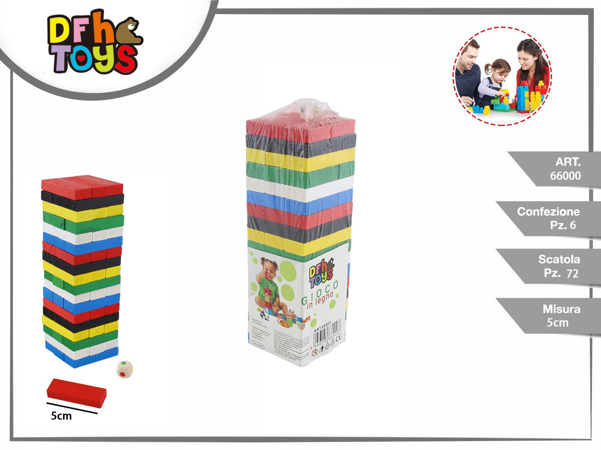 Torre di blocchi in legno colorati con dado