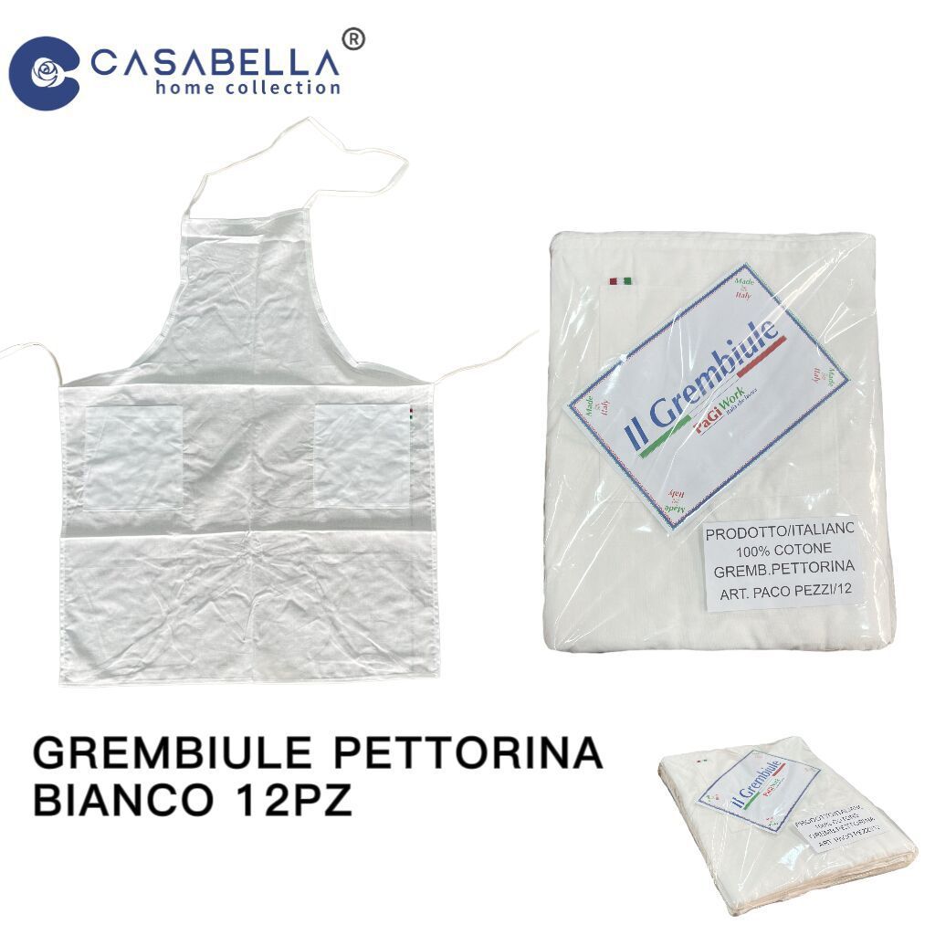 Grembiule Pettorina con 2 Tasche Bianco 12PZ