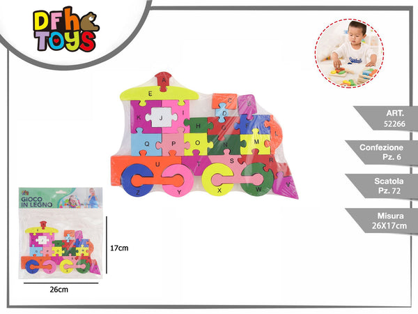 Puzzle in legno con treno dell'alfabeto