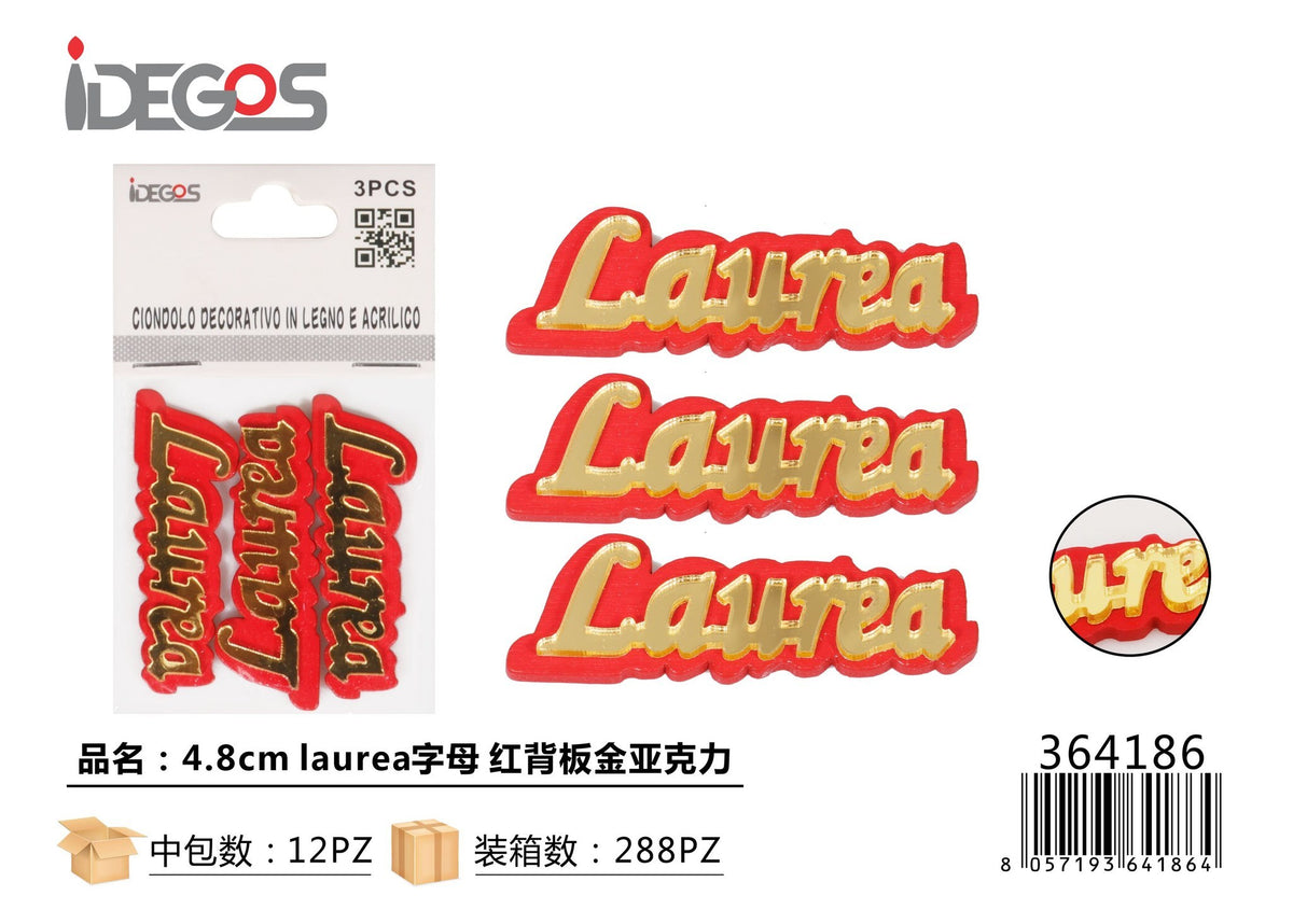 Scritta decorativa Laurea, rosso e oro, 4,8 cm