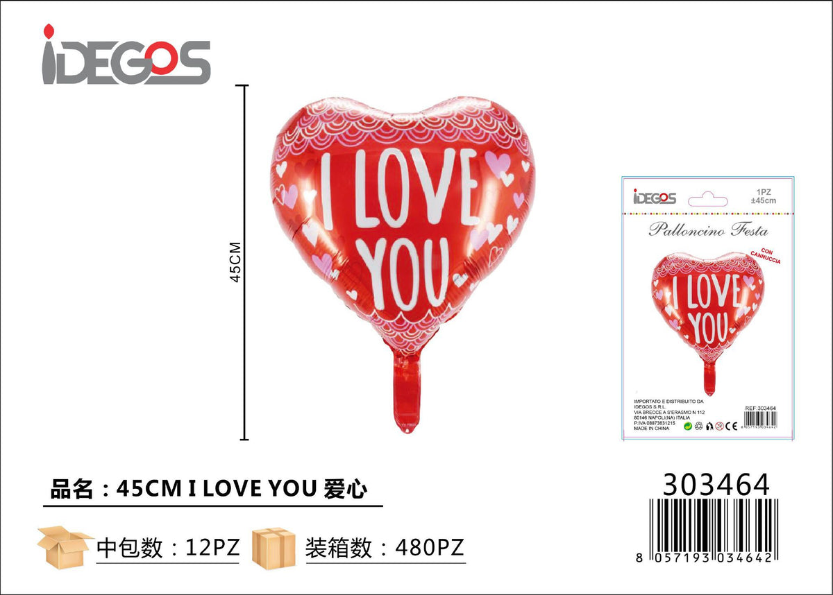 Palloncino foil a cuore I Love You, 45 cm