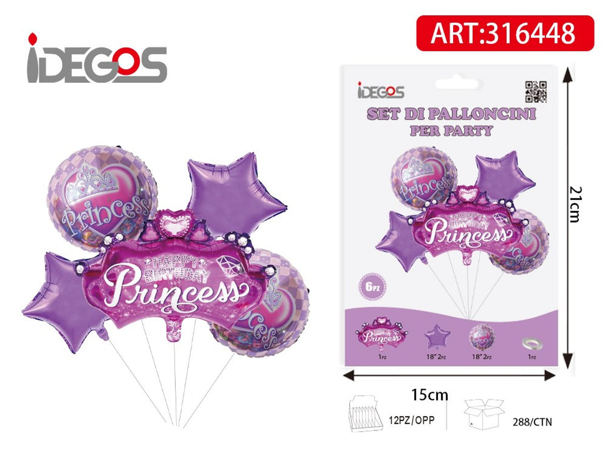 Bouquet di palloncini viola con corona Principessa