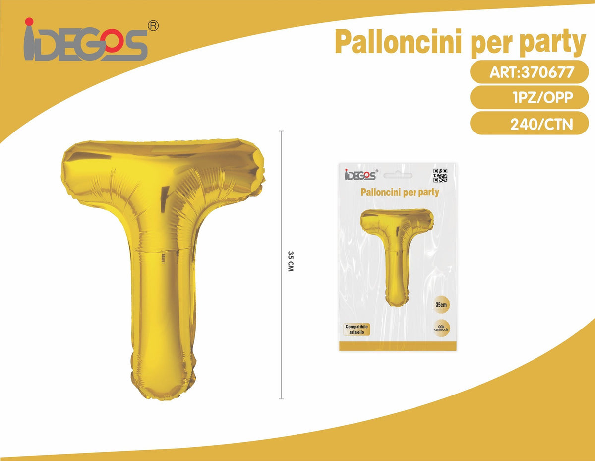Palloncino Lettera T Oro 35cm