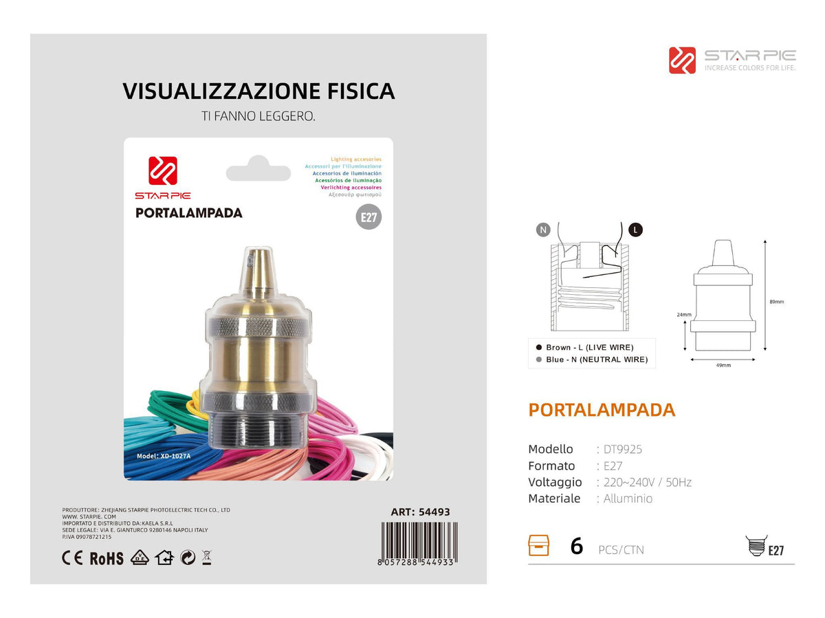 Portalampada DT9925 in metallo, marrone anticato