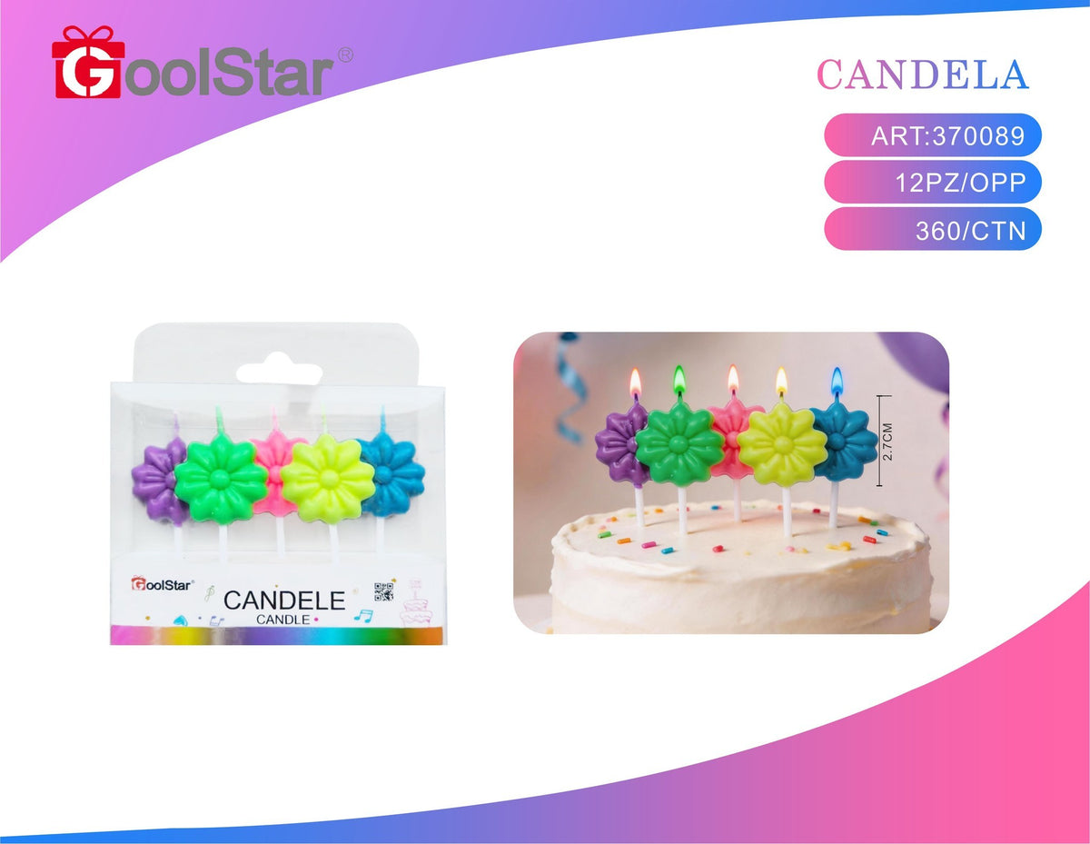 Candeline a fiore colorate, 5 pezzi