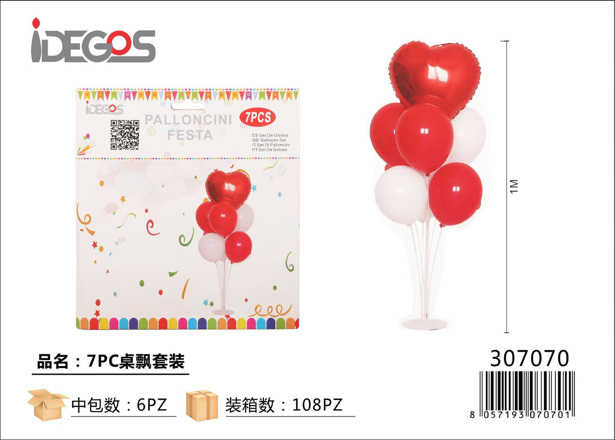 Set da tavolo di palloncini a cuore rossi e bianchi, 7 pezzi