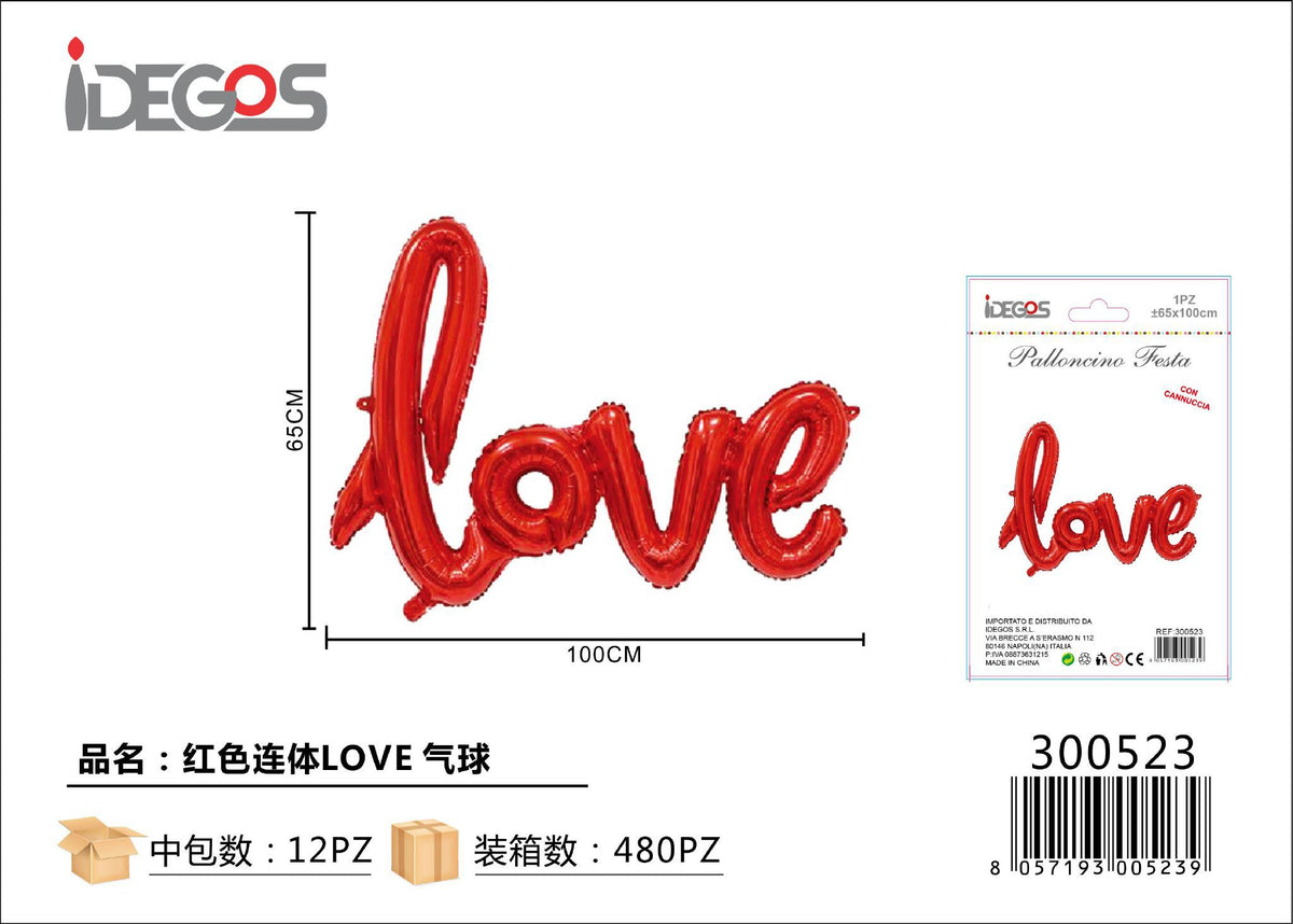 Palloncino foil con scritta Love unita, rosso