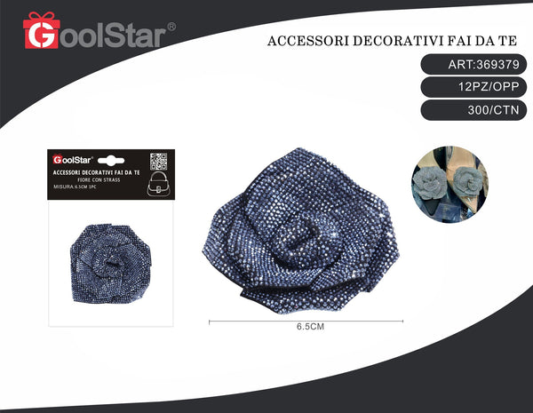 Rosa decorativa con strass LH-0375, 6,5 cm, sette colori