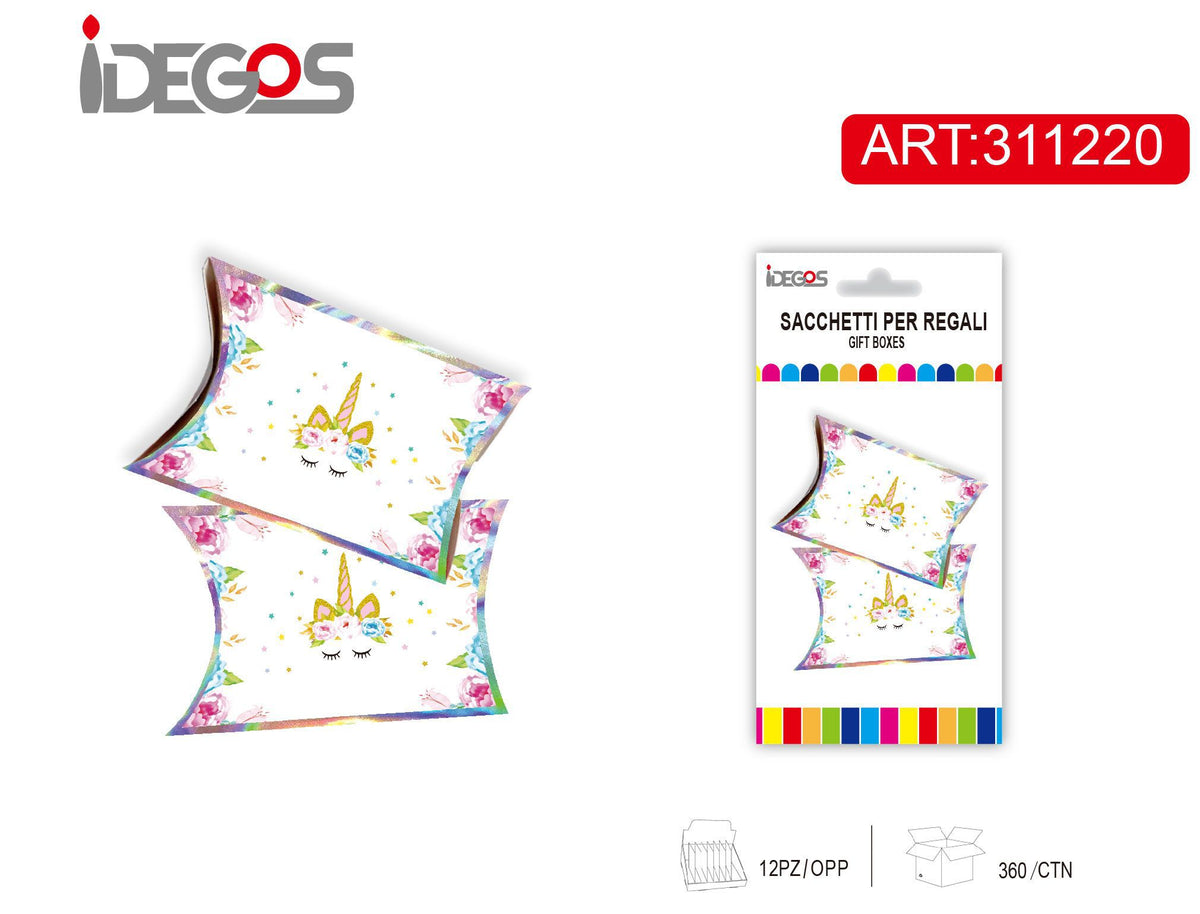 Scatoline a cuscino con unicorno e finitura iridescente, 6 pezzi