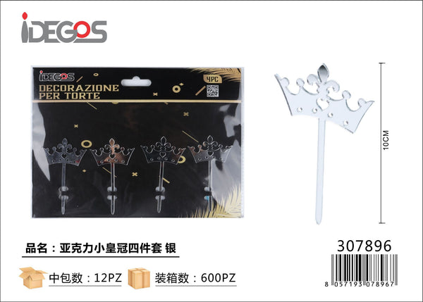 Coroncine decorative in acrilico argento, 4 pezzi