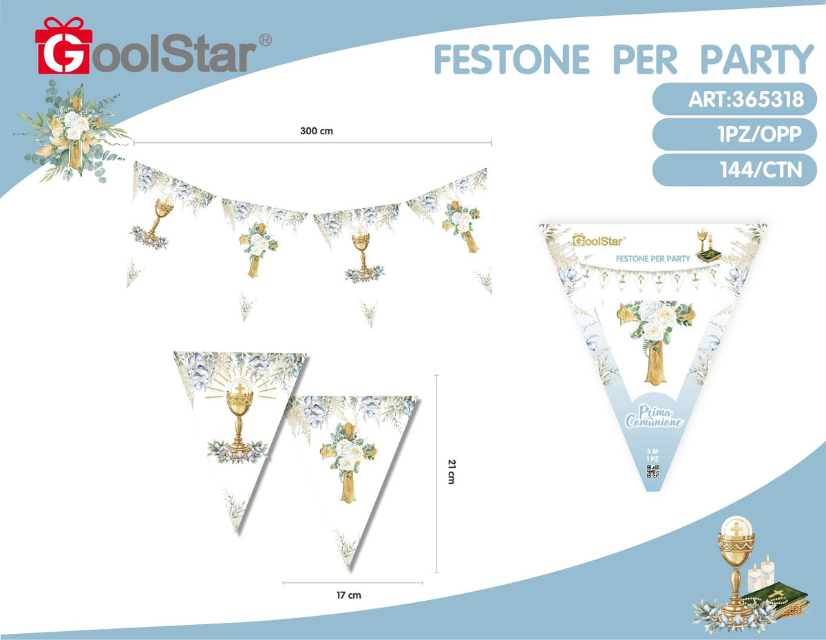 Festone di carta prima comunione celeste