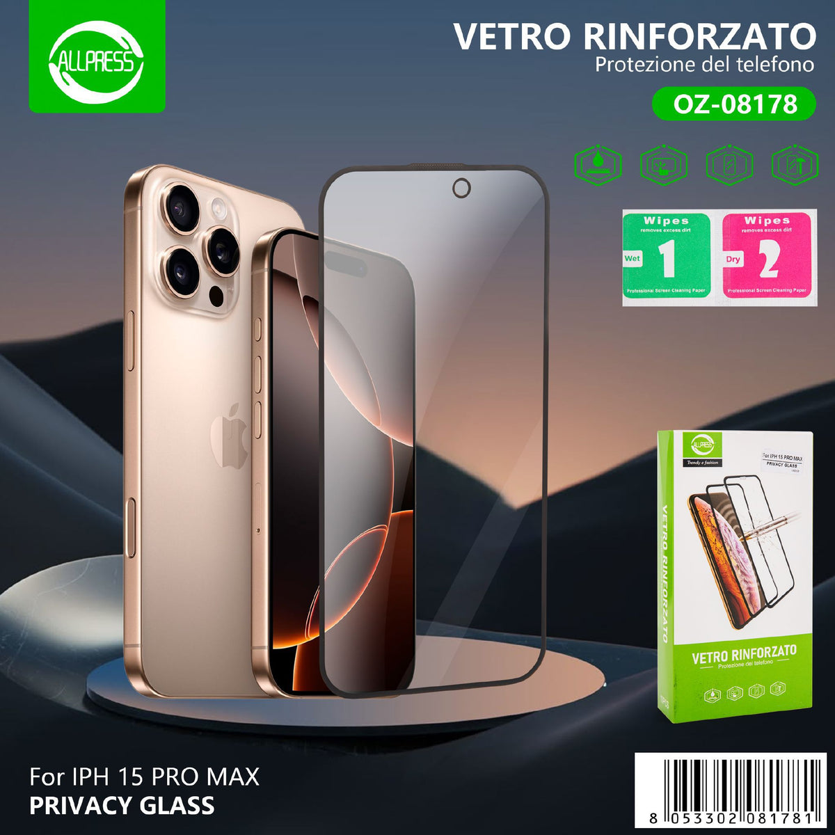 Vetro protettivo per iPhone 15 Pro Max