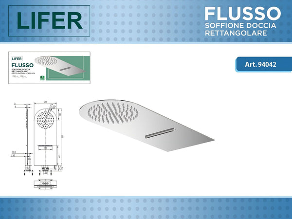 Soffione doccia FLUSSO arrotondato con getto a pioggia e cascata