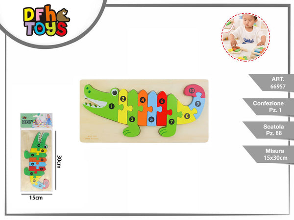 Puzzle in legno con coccodrillo e numeri da 1 a 10