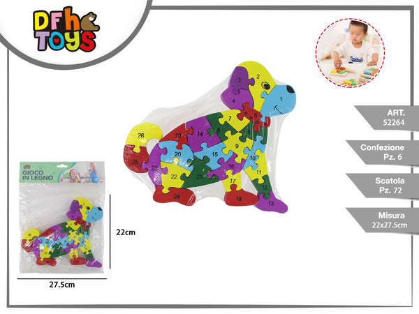 Puzzle in legno a forma di cane con numeri