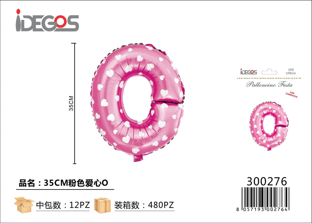 Palloncino Lettere 35cm Puntini Cuore Rosa O