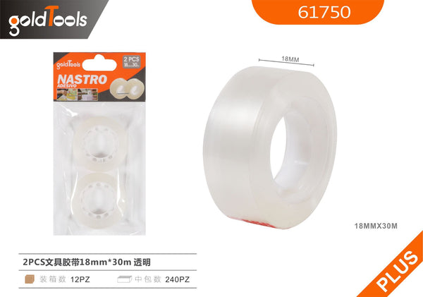 Nastro adesivo per cancelleria, confezione da 2 rotoli, trasparente, 18mm x 30m