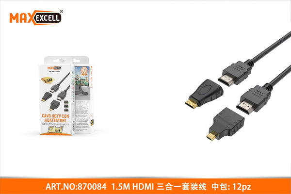Cavo HDMI 1.5M con Adattatore HDMI Mini e Micro USB