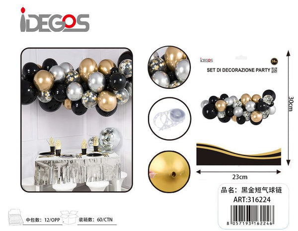 Kit arco di palloncini neri, oro e argento