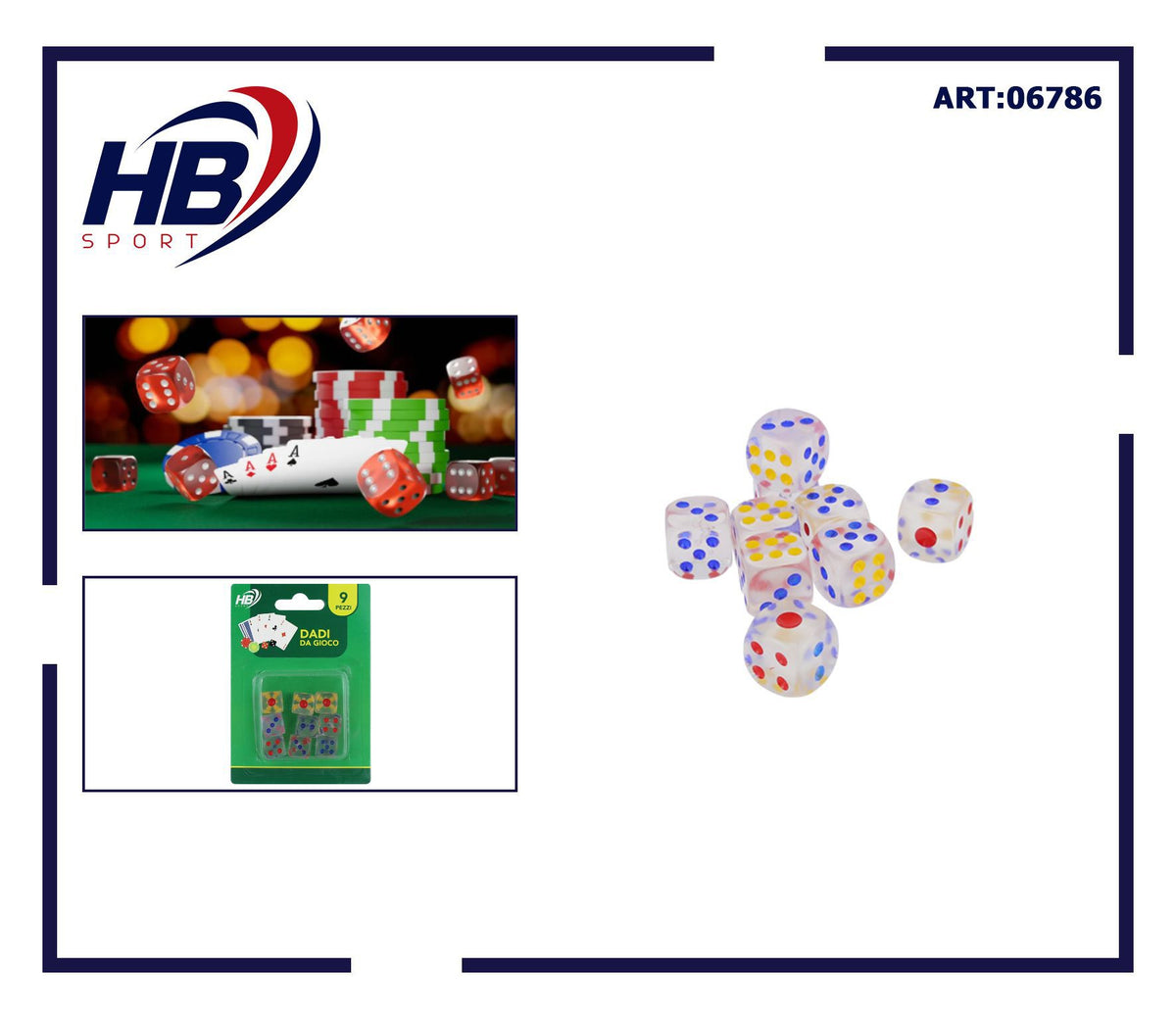 Set di nove dadi da gioco, trasparenti o bianchi