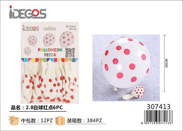 Palloncini a pois rossi e bianchi, 6 pezzi