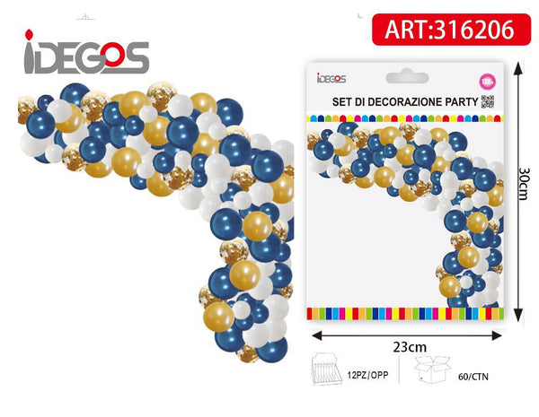 Kit arco di palloncini blu navy, bianchi e oro