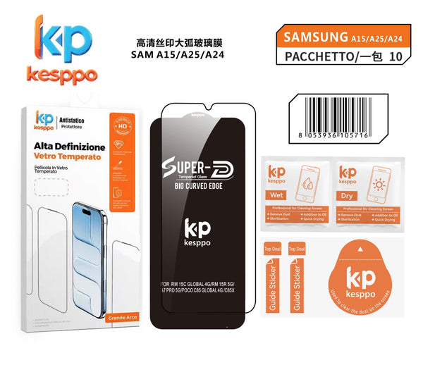 Pellicola in vetro temperato per Samsung Galaxy A15 / Samsung Galaxy A25 / Samsung Galaxy A24 – con bordo nero