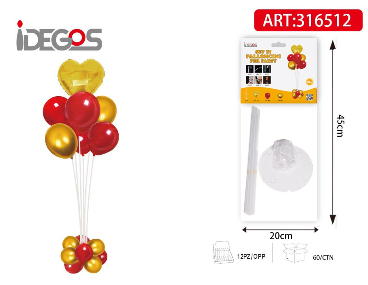 Kit colonna di palloncini rossi con cuore oro