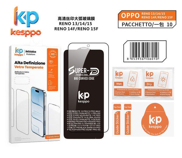 Pellicola in vetro temperato per OPPO RENO 13 / OPPO 14 / OPPO 15 / OPPO RENO 14F / OPPO RENO 15F – con bordo nero
