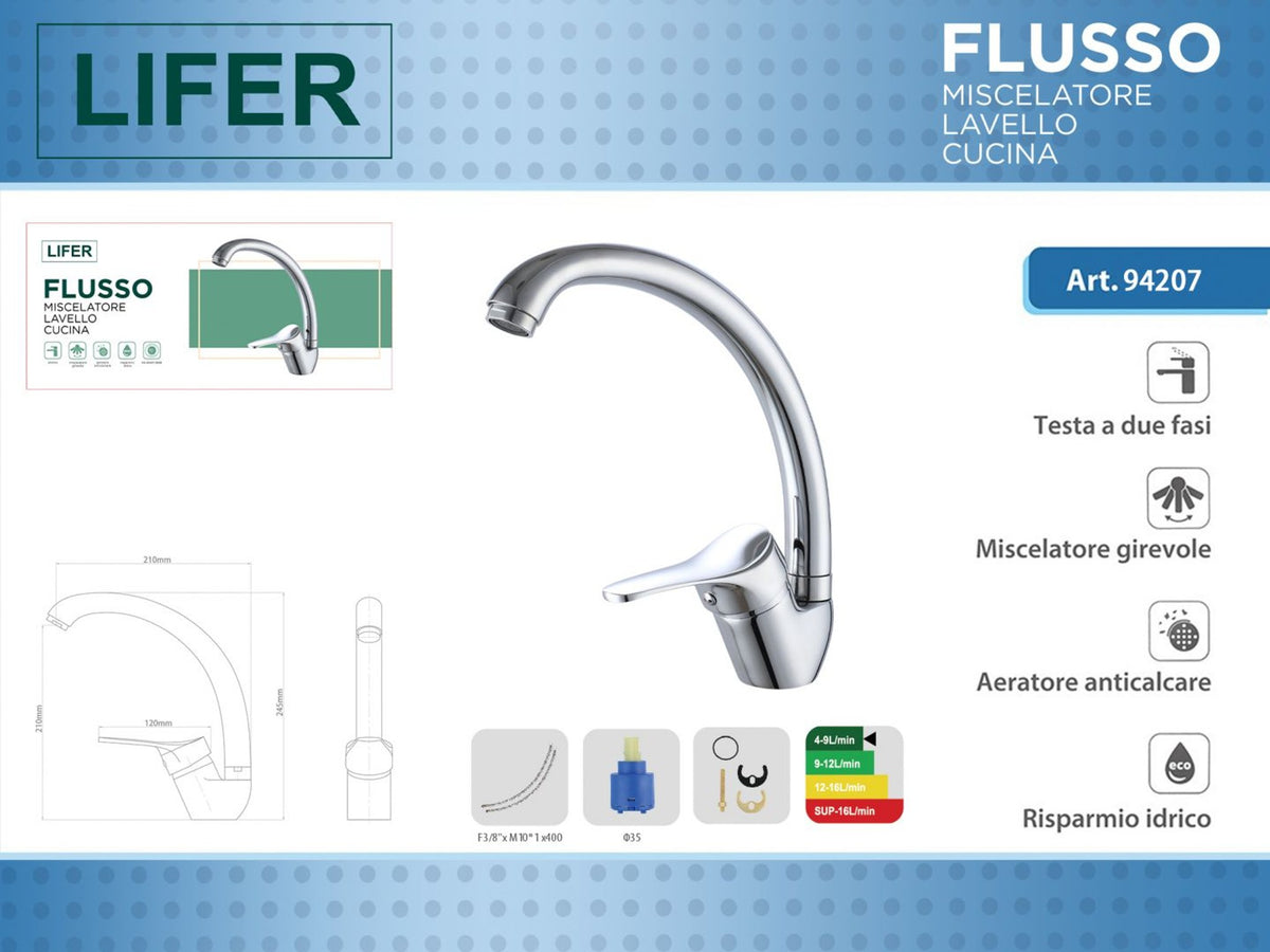 Miscelatore da cucina FLUSSO con bocca curva