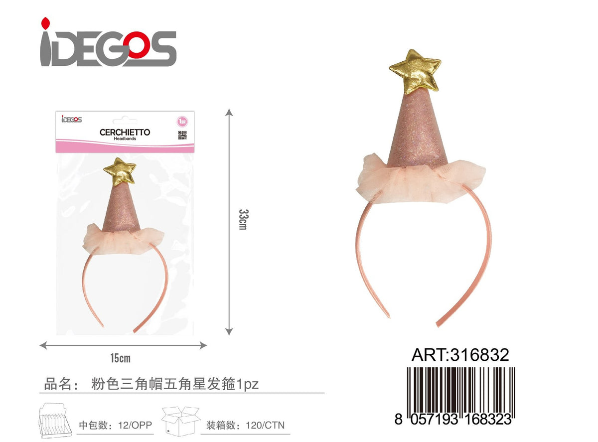Cerchietto con cappellino rosa e stella
