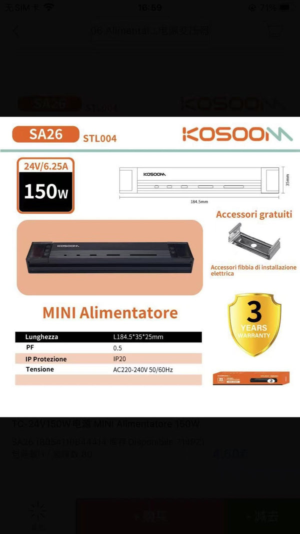 Alimentatore LED KOSOOM 150 W 24 V IP20