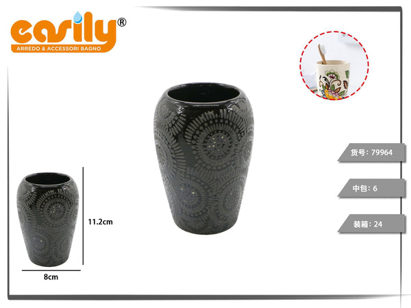 Bicchiere bagno in ceramica nera decorata