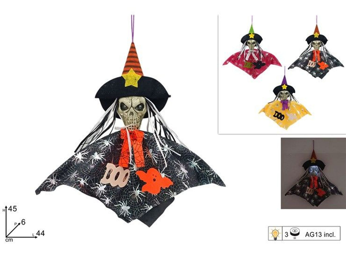 Teschio strega luminoso da appendere, 45 cm