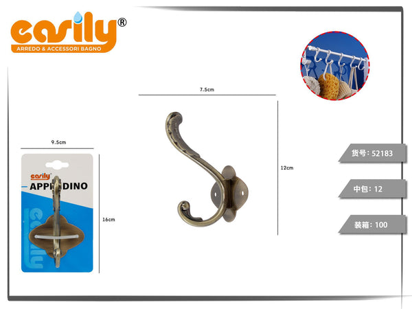 Appendiabiti da parete con ganci a ricciolo color bronzo