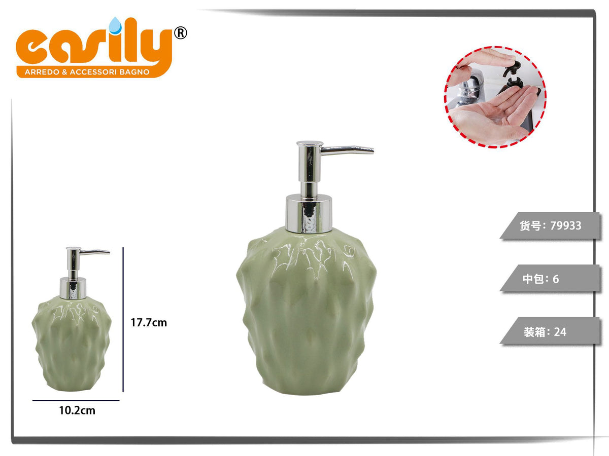 Dispenser sapone in ceramica verde a rilievo