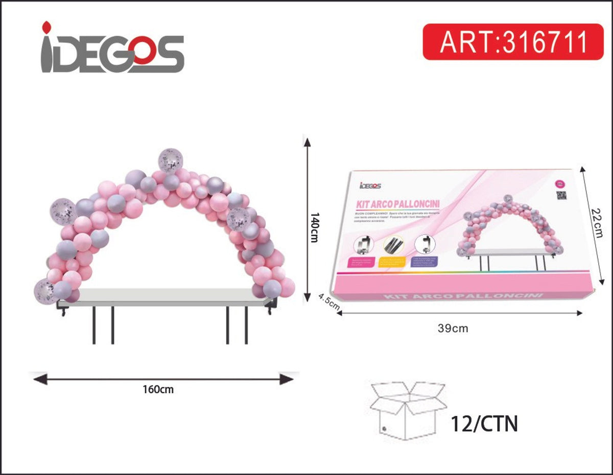 Kit arco di palloncini pastello rosa e grigi con coriandoli